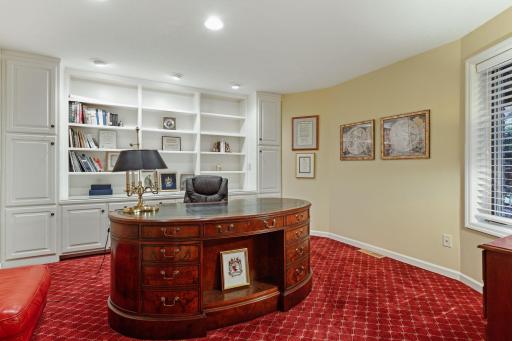 The office is perfectly situated for privacy and the ability to host conferences and business from a stately library