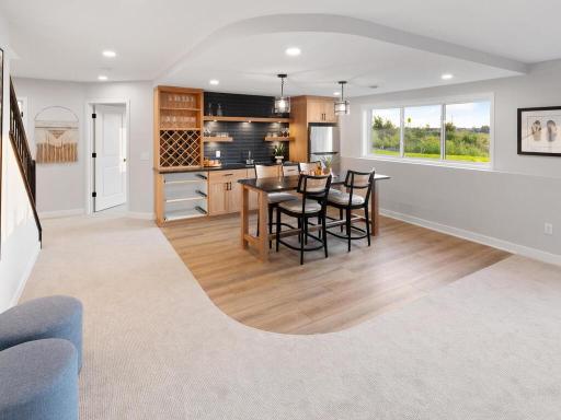 The curved ceiling and floor add a soft touch to the square corners.