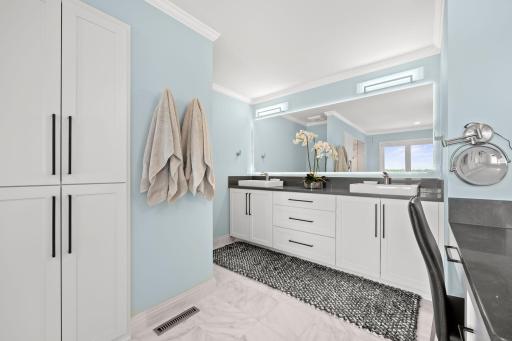 Custom granite topped vanity with double sinks