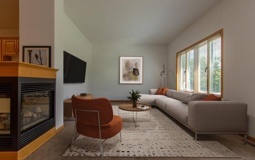 Virtually staged - Living room with 9' ceilings!