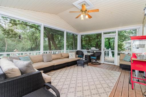 Extended living space with this large screen porch overlooking the peaceful, wooded backyard retreat. Panoramic views surrounded by 3.3 acre of nature. Indoor-outdoor living space with vaulted ceiling and access to composite deck and backyard.
