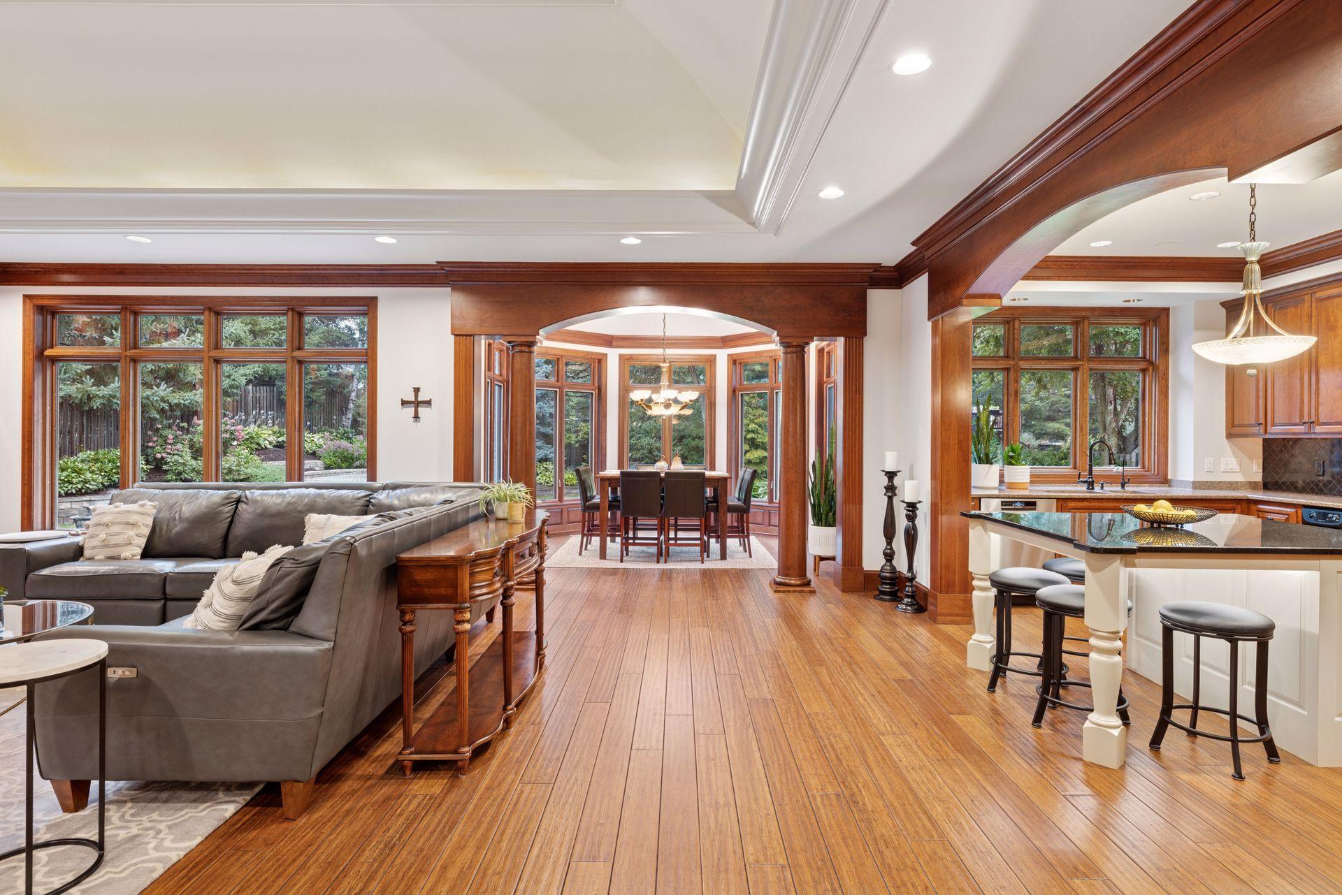 Family room looking into kitchen and informal dining
