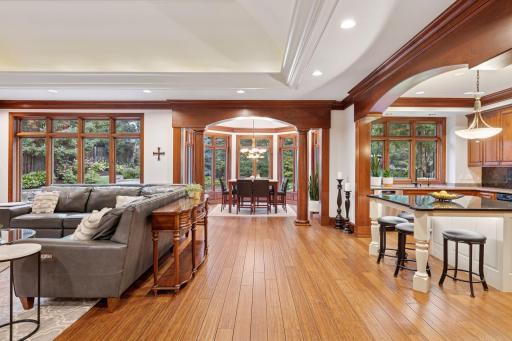 Family room looking into kitchen and informal dining