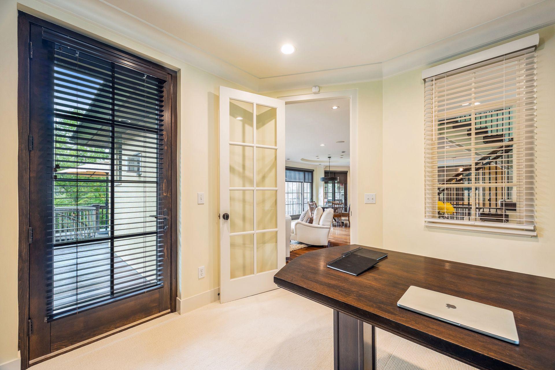 An exterior door leads to the rear deck.