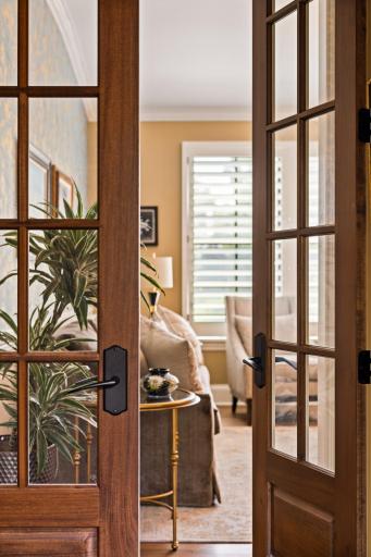 French doors from formal office to formal living room
