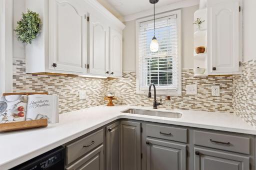 Extra large Stainless Steel Farm Sink, goose neck faucet, and lower and upper cabinet lighting.