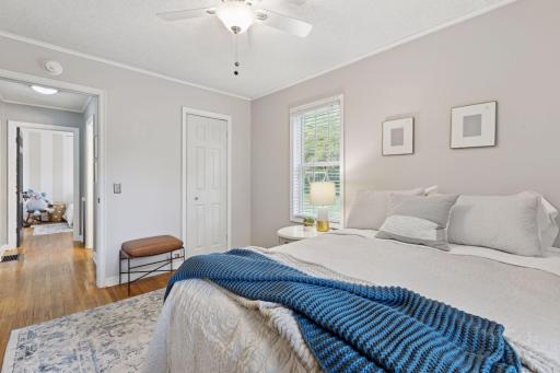 The two main level bedrooms are located on each side of the bathroom.