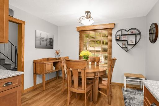 Functional eat-in kitchen offers convenience for everyday use and extra room for entertaining