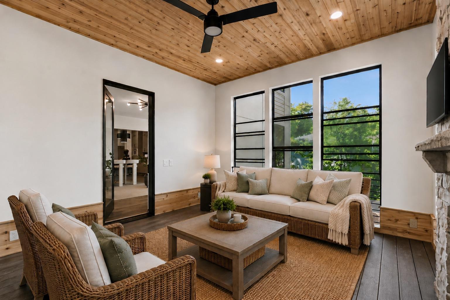 3 season porch with plexi screens - furniture virtual stage