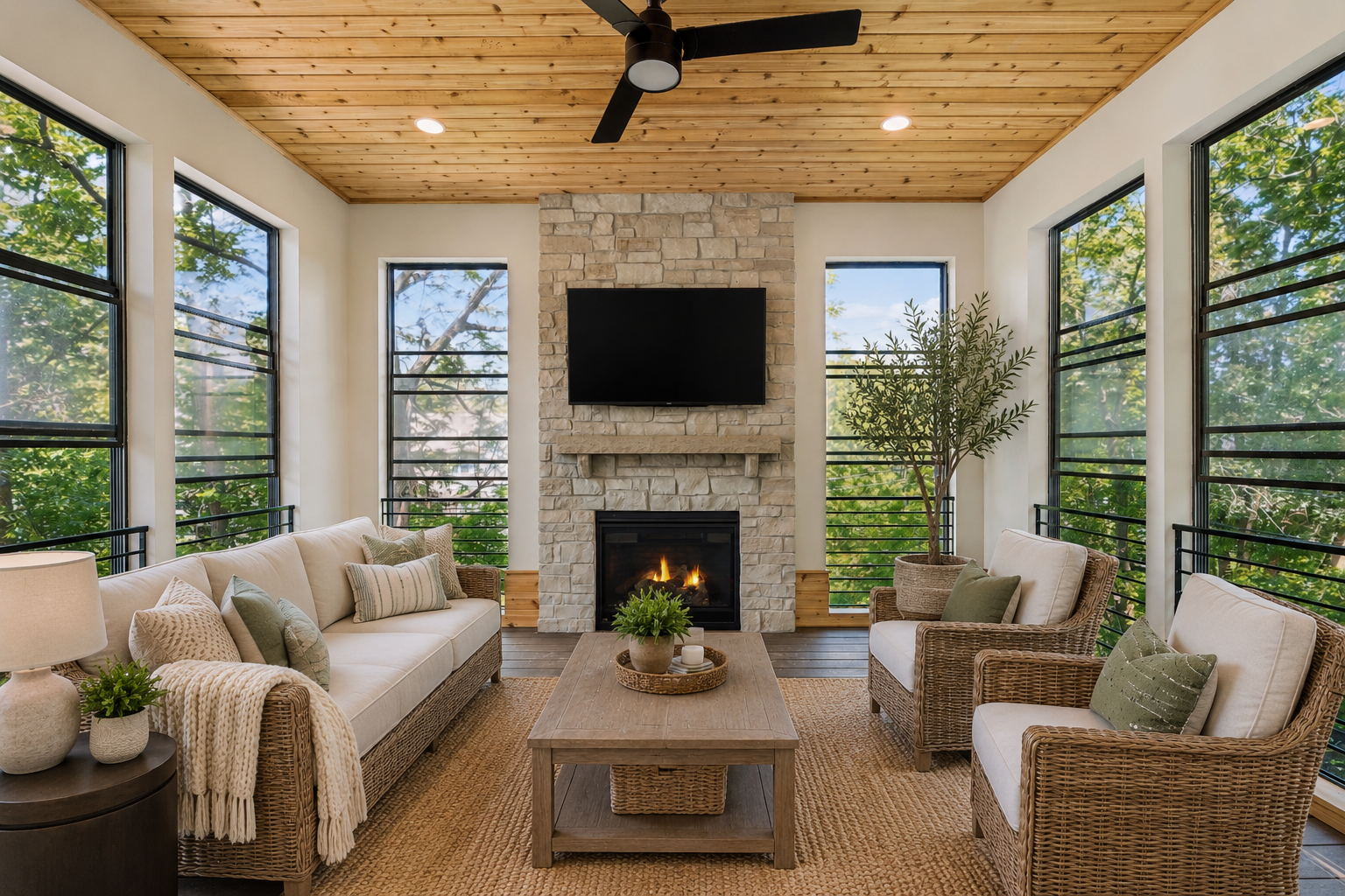 3 season porch with plexi screens - furniture virtual stage
