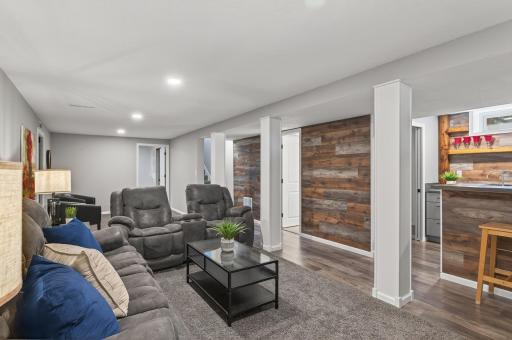 Basement Finished with New Carpet and Accent Wall