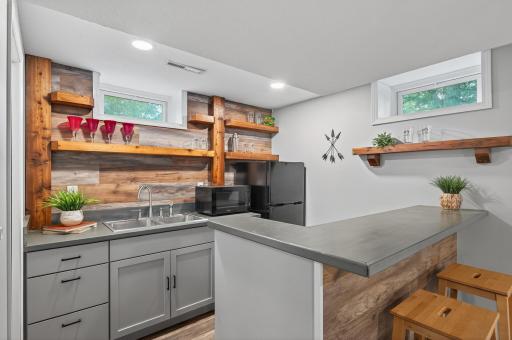 Basement Bar with Microwave & Refrigerator