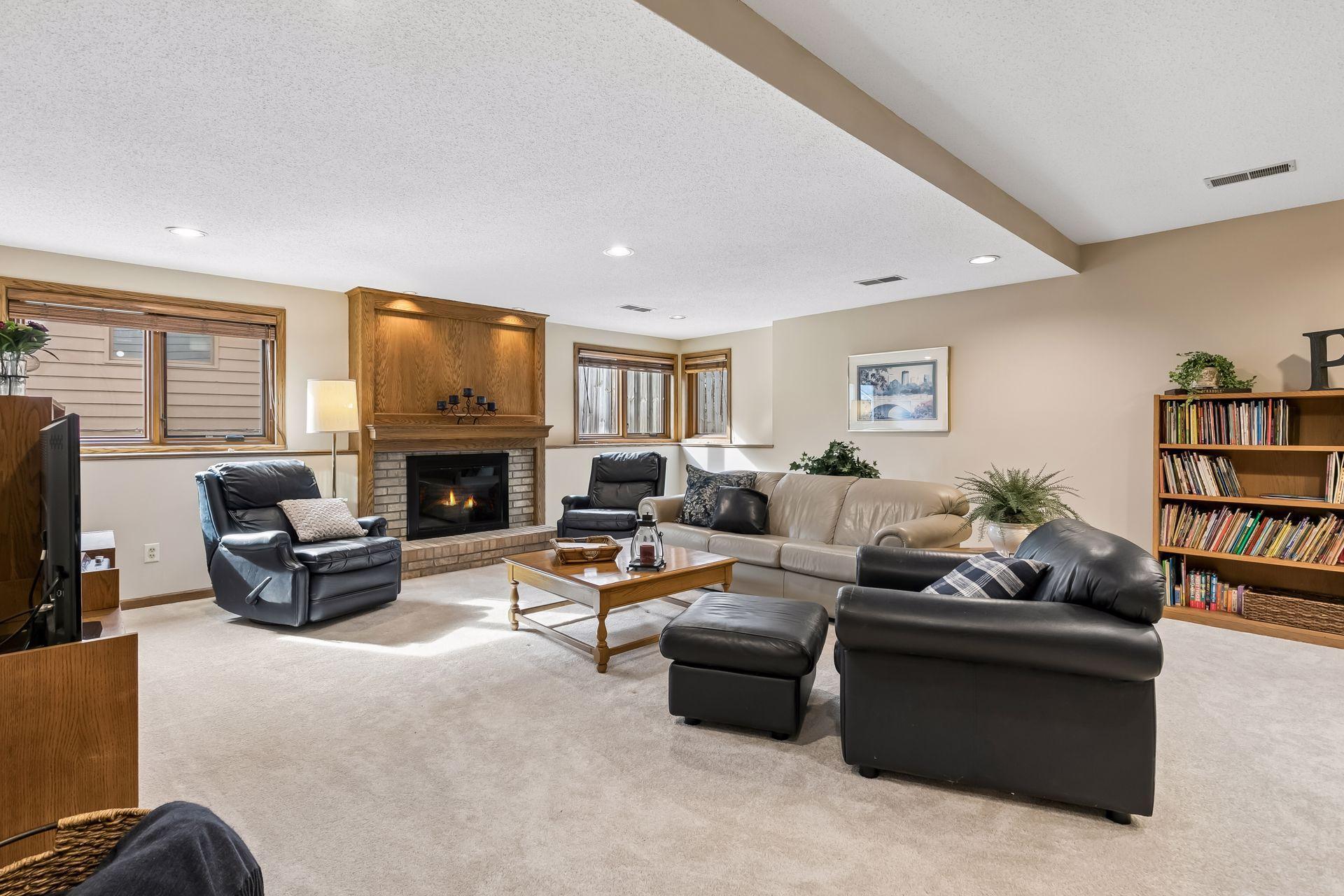 The lower level expands the home’s versatility with a large family room designed for entertaining.