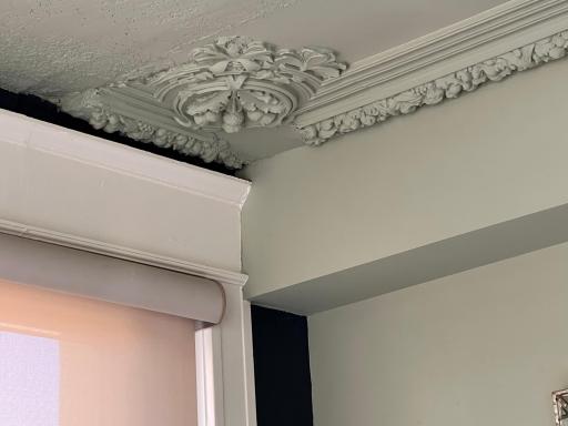 Original plaster molding provides an attractive accent to the bedroom.