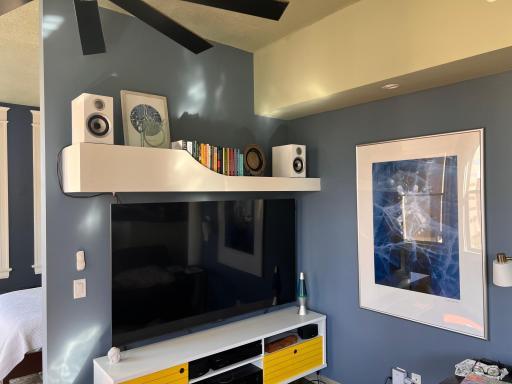 Custom built shelving unit stays with the home.