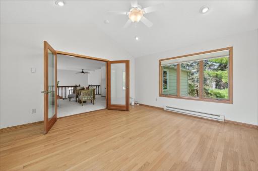 French doors can close off the room for privacy.