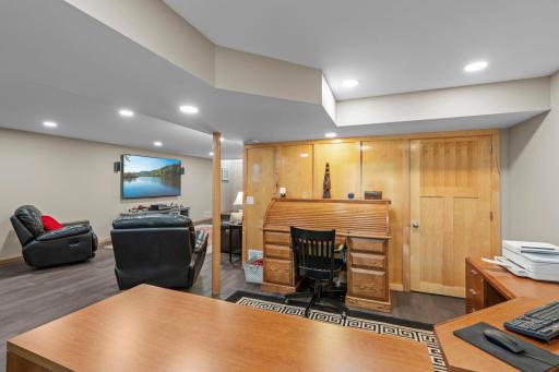 Office area with walkout to backyard, patio