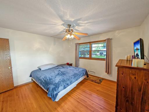 Spacious primary bedroom with ceiling fan!