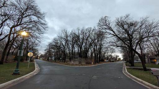 Corner lot at the southern tip of Anoka, in early spring.