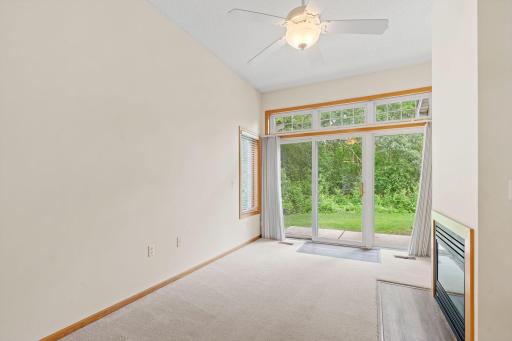 Living space looking onto the wooded backyard