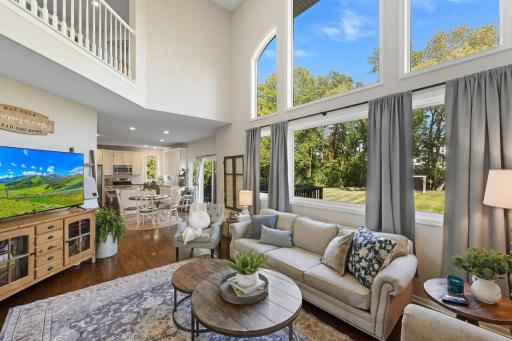 Family room large windows looking out to a huge back yard