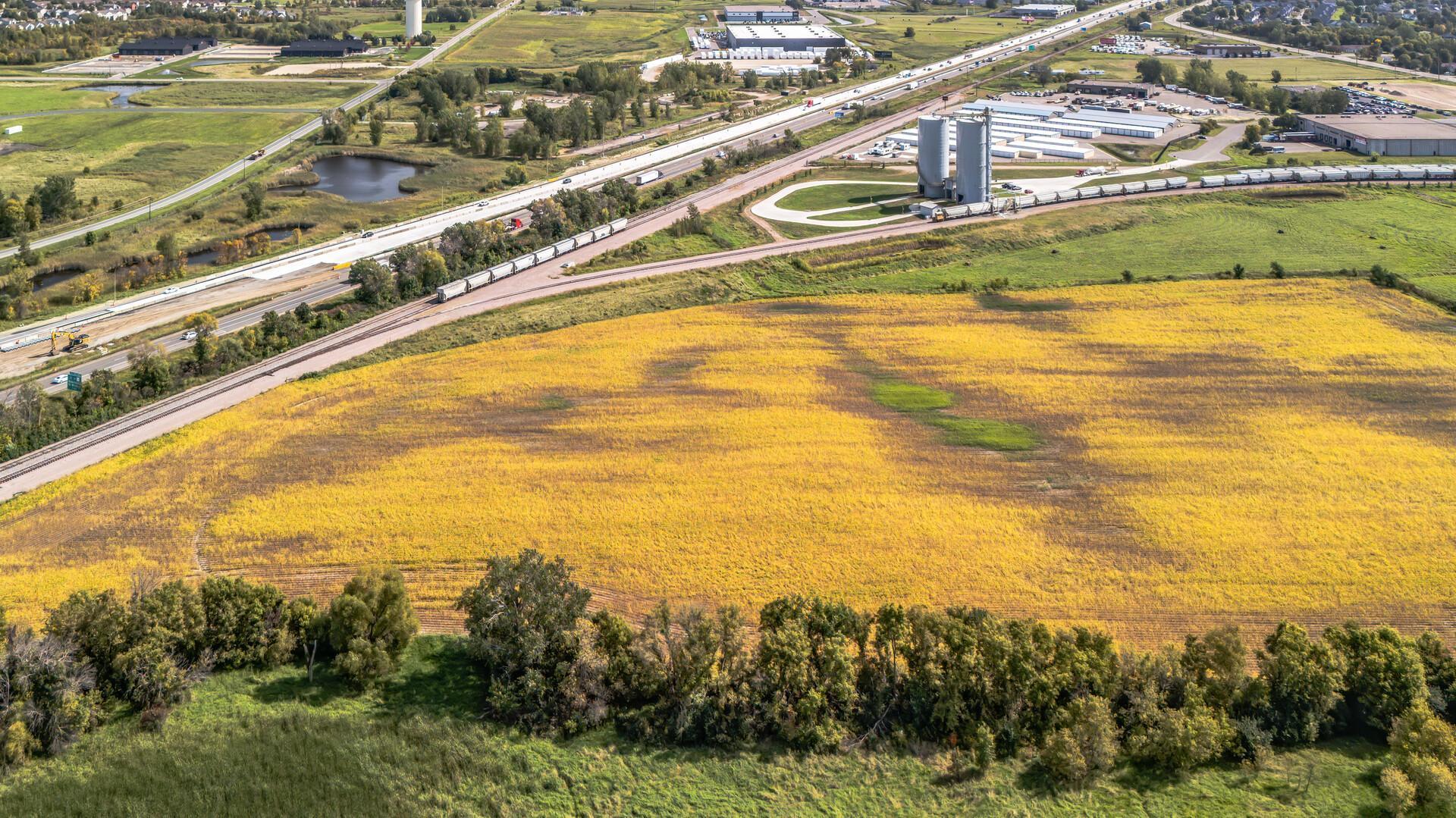 Note railroad spur, and Interstate 94 easterly view of developing Wright County Commercial and Industrial property.