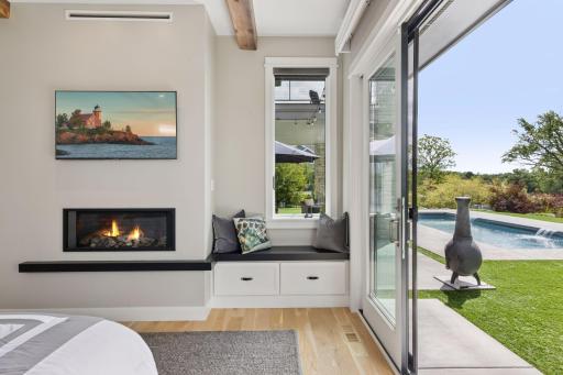 Master has fireplace and patio access