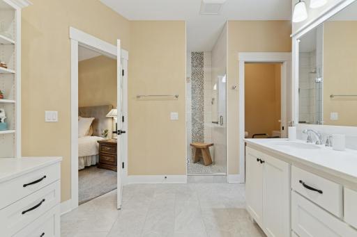 a tile surround shower and separate water closet.