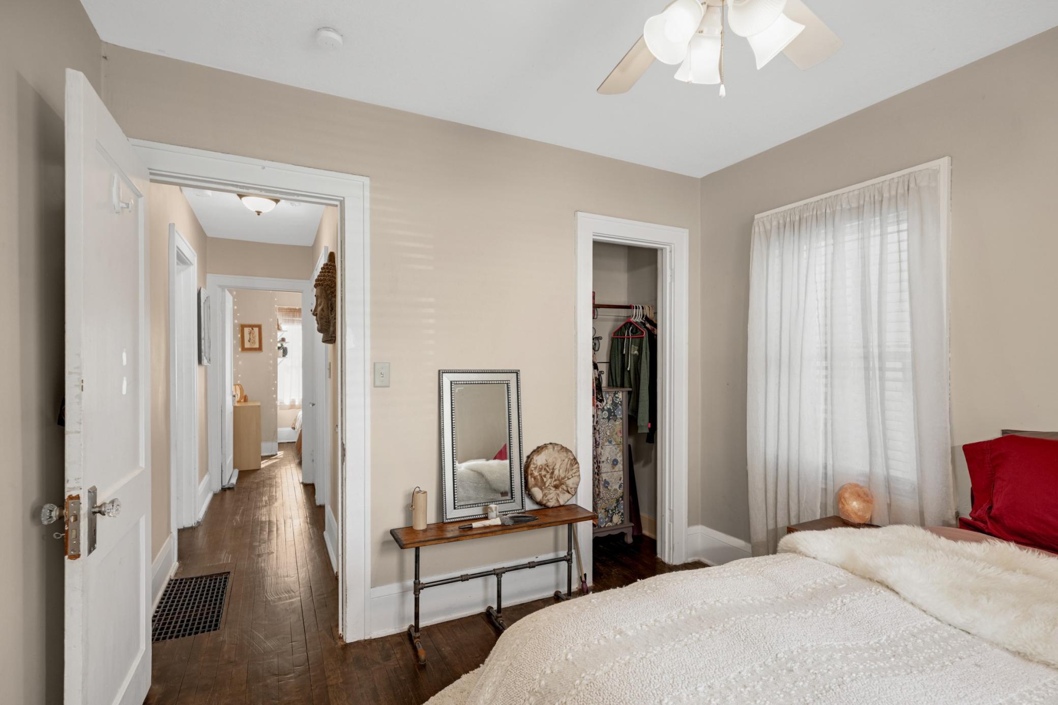 Oversized baseboards and original door hardware