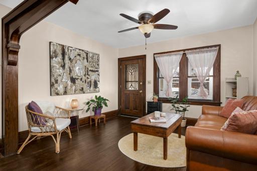 Dark hardwood floors throughout main level