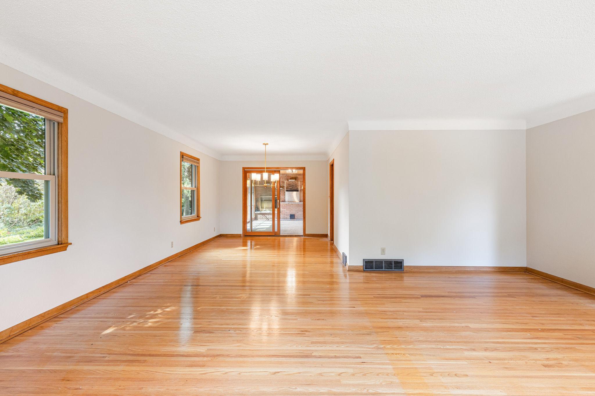 Living room and dining room are open for easy entertaining.