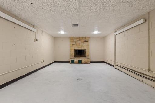Stone, wood burning fireplace is functional