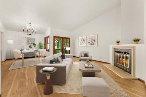 Living Room overlooking balcony-deck and dinging room - staged