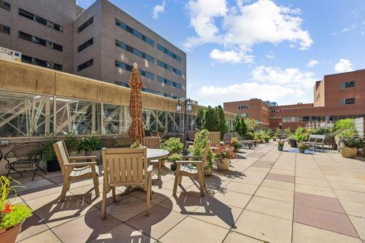 Patio level views of the 3rd floor private patio for residents and their guests.