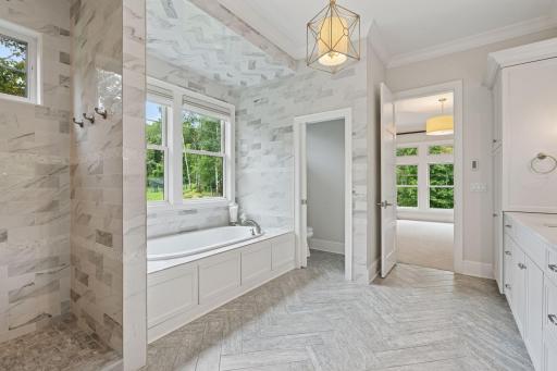 Bold, beautiful, and unapologetically indulgent, the primary bath transforms everyday routines into a spa-like experience.