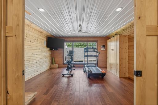 Ceiling fans adorn both spaces for added comfort and air flow.