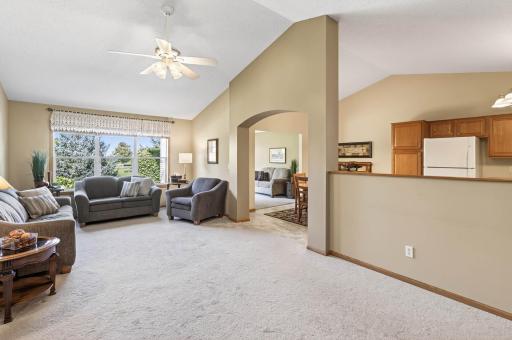 Love the vaulted ceiling and the open floor plan