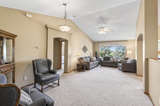 Vaulted living room and doorway details add character to the home