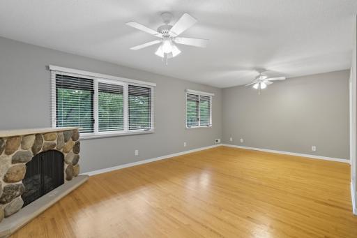 Amazing wood floors in your primary bedroom.
