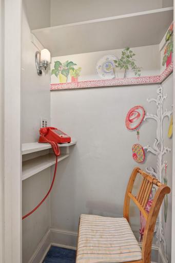 The "phone room" with butler call buttons board