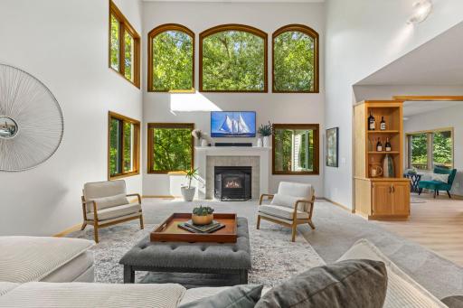 Spectacular wall of windows in the 2 story living space