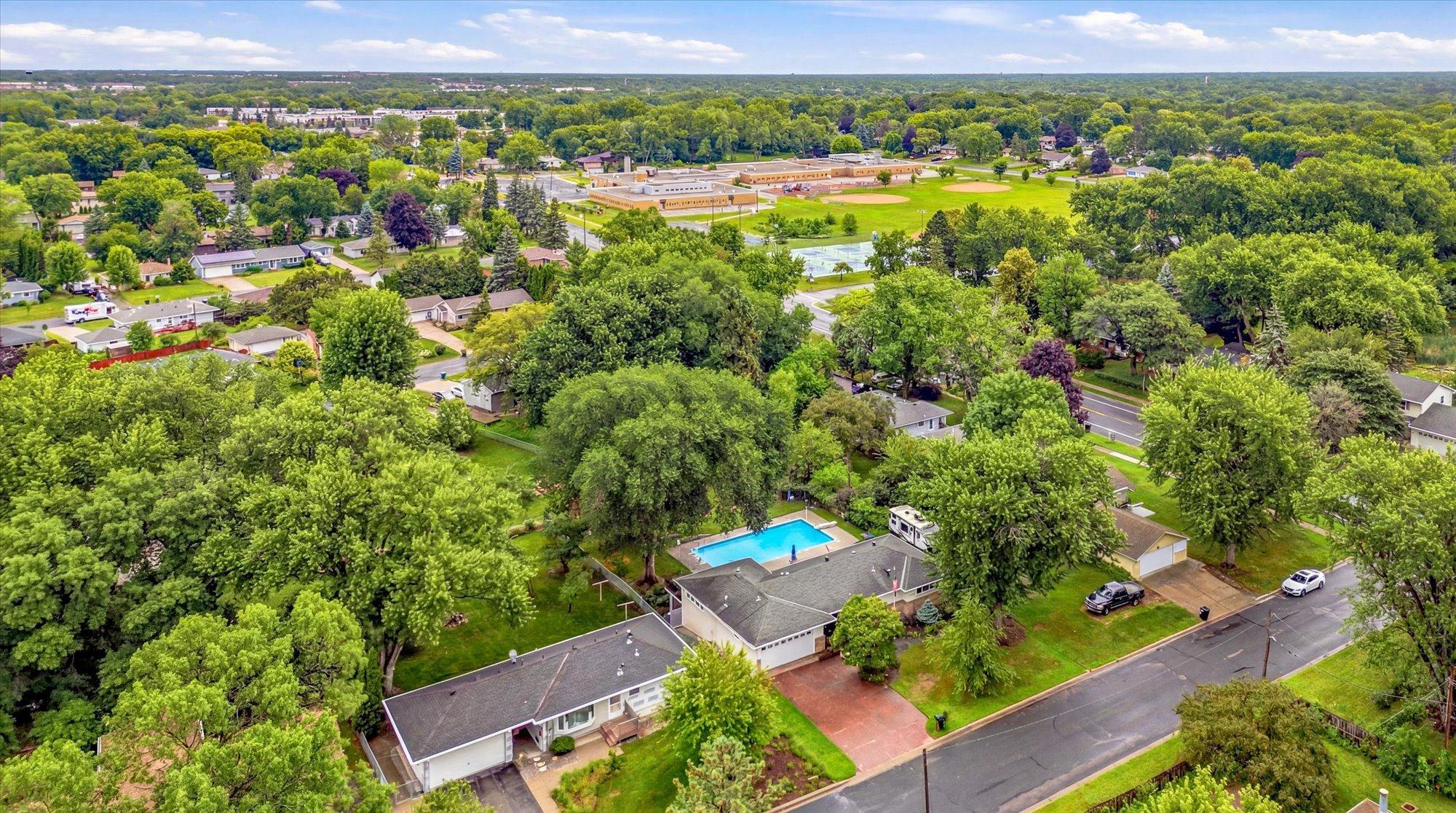 A bird's-eye perspective showcases the home's exceptional location.