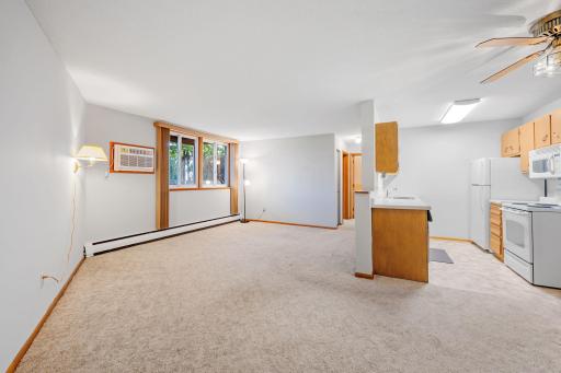 Bright and open living area with fresh paint and updated Renewal by Andersen windows.
