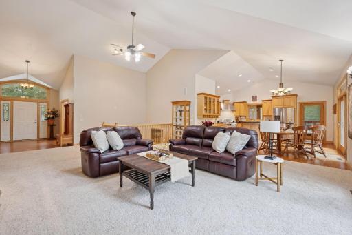 Seamless flow between living and dining areas.