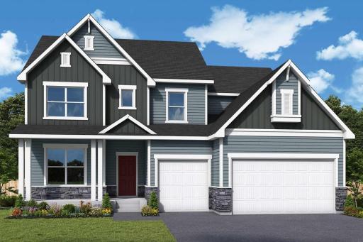 Photo rendering of the Kane plan. Exterior color and landscaping are digital examples. Exterior colors will vary on actual home.