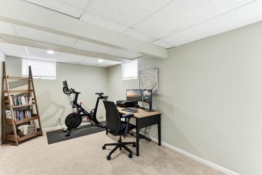 Dedicated area within the lower level ideal for a home office, workout setup, or hobby space.