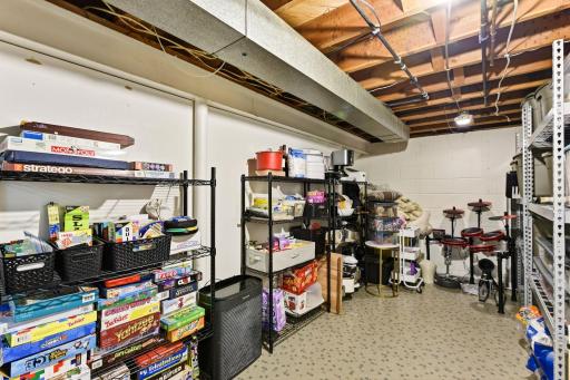 Additional view of the lower level highlighting the flexibility for storage, workshop space, or future finishing potential.