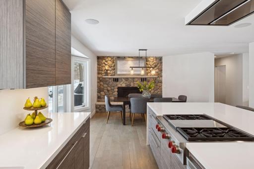 A chef inspired kitchen with featuring a full suite of Wolf and Sub-Zero appliances and double ovens.