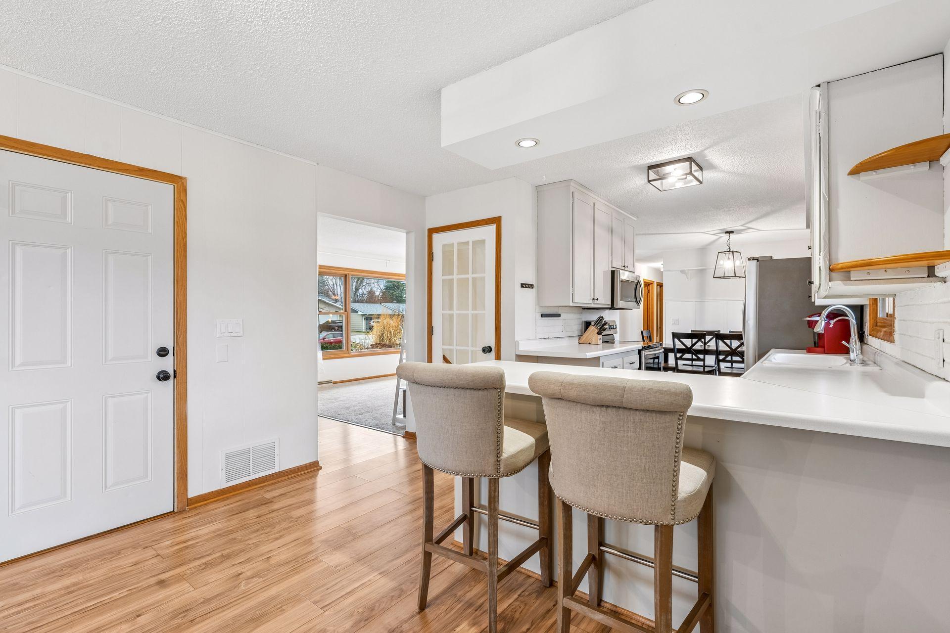 The kitchen also provides easy access to garage.