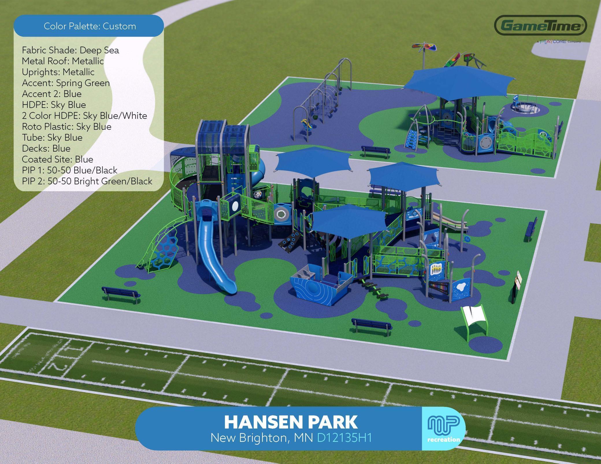 BRAND NEW Hansen Park: An inclusive playground, ninja Warrior-style challenge course, trail enhancements and a new park building with restrooms - within walking distance!